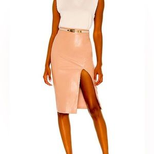 Jezabel Faux Leather Midi Skirt - Nude